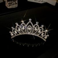 Women's Fashion Crown Alloy Hollow Out Inlay Rhinestones Pearl Crown sku image 5