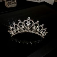 Women's Fashion Crown Alloy Hollow Out Inlay Rhinestones Pearl Crown sku image 4