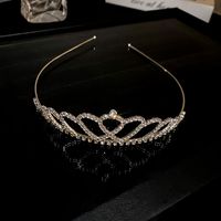 Women's Fashion Crown Alloy Hollow Out Inlay Rhinestones Pearl Crown sku image 2