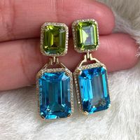 Retro Square Copper Inlay Artificial Gemstones Drop Earrings 1 Pair sku image 1