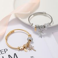 Simple Style Letter Coconut Tree Stainless Steel Alloy Resin Inlay Artificial Gemstones Bangle main image 1
