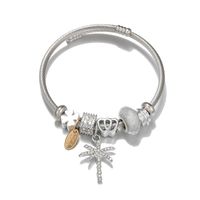 Simple Style Letter Coconut Tree Stainless Steel Alloy Resin Inlay Artificial Gemstones Bangle sku image 1