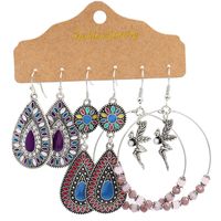 3 Pairs Ethnic Style Geometric Metal Enamel Women's Earrings sku image 4