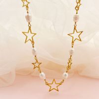 Moda Estrella Acero Inoxidable Embutido Perlas Artificiales Collar main image 4