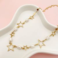 Moda Estrella Acero Inoxidable Embutido Perlas Artificiales Collar main image 3
