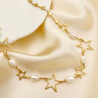 Mode Stern Rostfreier Stahl Inlay Künstliche Perlen Halskette sku image 2