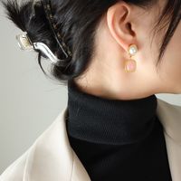 Elegant Round Square Titanium Steel Plating Artificial Pearls Drop Earrings 1 Pair sku image 1