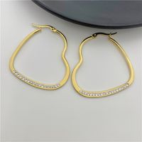 Fashion Heart Shape Titanium Steel Plating Inlay Rhinestones Hoop Earrings 1 Pair main image 5