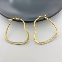 Fashion Heart Shape Titanium Steel Plating Inlay Rhinestones Hoop Earrings 1 Pair sku image 1