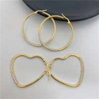Fashion Heart Shape Titanium Steel Plating Inlay Rhinestones Hoop Earrings 1 Pair main image 6