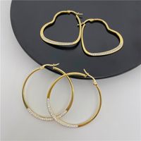 Fashion Heart Shape Titanium Steel Plating Inlay Rhinestones Hoop Earrings 1 Pair main image 2