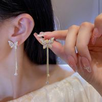 Wholesale Jewelry Fashion Flower Butterfly Copper Opal Zircon Inlay Drop Earrings main image 4