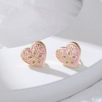 Fashion Devil's Eye Heart Shape Copper Enamel Zircon Ear Studs 1 Pair main image 3