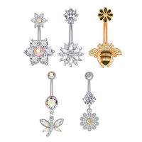 Fashion Flower Bee Stainless Steel Plating Artificial Gemstones Belly Ring main image 7