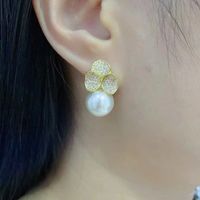 Fashion Shamrock Copper Plating Artificial Pearls Earrings 1 Pair sku image 1