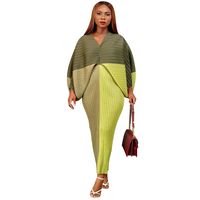 Women's Pencil Skirt Elegant V Neck Printing Nine Points Sleeve Color Block Midi Dress Daily Street sku image 19