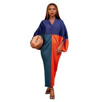 Women's Pencil Skirt Elegant V Neck Printing Nine Points Sleeve Color Block Midi Dress Daily Street sku image 16