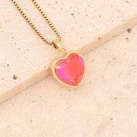 Fashion Heart Shape Stainless Steel Copper Inlay Glass Pendant Necklace sku image 1