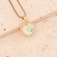 Fashion Heart Shape Stainless Steel Copper Inlay Glass Pendant Necklace sku image 2