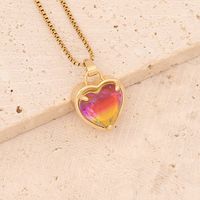 Fashion Heart Shape Stainless Steel Copper Inlay Glass Pendant Necklace sku image 5
