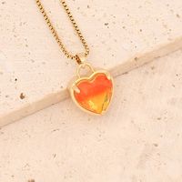 Fashion Heart Shape Stainless Steel Copper Inlay Glass Pendant Necklace sku image 6