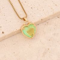 Fashion Heart Shape Stainless Steel Copper Inlay Glass Pendant Necklace main image 3