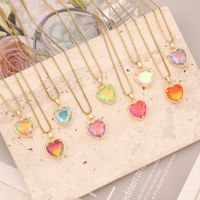 Fashion Heart Shape Stainless Steel Copper Inlay Glass Pendant Necklace main image 1