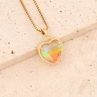 Fashion Heart Shape Stainless Steel Copper Inlay Glass Pendant Necklace sku image 4