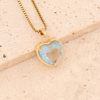 Fashion Heart Shape Stainless Steel Copper Inlay Glass Pendant Necklace sku image 3