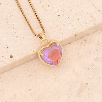Fashion Heart Shape Stainless Steel Copper Inlay Glass Pendant Necklace sku image 7