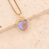 Fashion Heart Shape Stainless Steel Copper Inlay Glass Pendant Necklace sku image 8