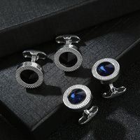 New Round Blue Crystal Zircon Cufflinks Fashion French Men's Shirt Cufflinks main image 5