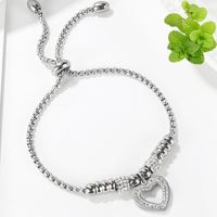 Fashion Heart Shape Stainless Steel Inlay Rhinestones Bracelets 1 Piece main image 4