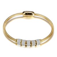 Moda Ronda Acero Inoxidable Embutido Diamante Artificial Brazalete 1 Pieza sku image 3