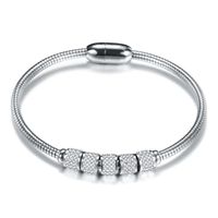 Fashion Round Stainless Steel Inlay Artificial Diamond Bangle 1 Piece sku image 1