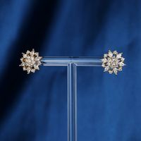 Elegant Fashion Sun Flower Copper Gold Plated Rhinestones Ear Studs 1 Pair main image 2