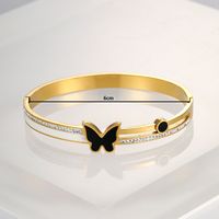 Fashion Shiny Butterfly Stainless Steel Gold Plated Zircon Bangle 1 Piece main image 3