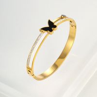 Fashion Shiny Butterfly Stainless Steel Gold Plated Zircon Bangle 1 Piece main image 4