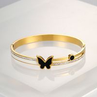 Fashion Shiny Butterfly Stainless Steel Gold Plated Zircon Bangle 1 Piece main image 5