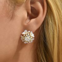 Sweet Flower Imitation Pearl Alloy Inlay Rhinestones Women's Ear Studs 1 Pair main image 6