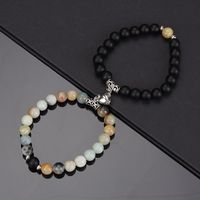 Simple Style Heart Shape Alloy Natural Stone Beaded Stoving Varnish Bracelets 2 Pieces main image 2