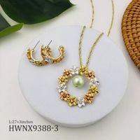 1 Set Fashion Flower Copper Pearl Plating Inlay Zircon Women's Earrings Necklace sku image 2
