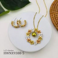 1 Set Fashion Flower Copper Pearl Plating Inlay Zircon Women's Earrings Necklace sku image 3