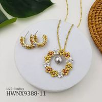 1 Set Fashion Flower Copper Pearl Plating Inlay Zircon Women's Earrings Necklace sku image 7