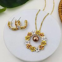 1 Set Fashion Flower Copper Pearl Plating Inlay Zircon Women's Earrings Necklace main image 1