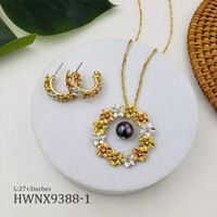 1 Set Fashion Flower Copper Pearl Plating Inlay Zircon Women's Earrings Necklace sku image 1