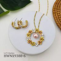 1 Set Fashion Flower Copper Pearl Plating Inlay Zircon Women's Earrings Necklace sku image 4