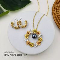 1 Set Fashion Flower Copper Pearl Plating Inlay Zircon Women's Earrings Necklace sku image 8