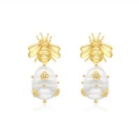 1 Pair Simple Style Bee Pearl Inlay Pearl Zircon Drop Earrings main image 5
