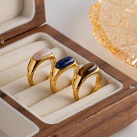 Fashion Oval Stainless Steel Inlay Gem Rings 1 Piece main image 1
